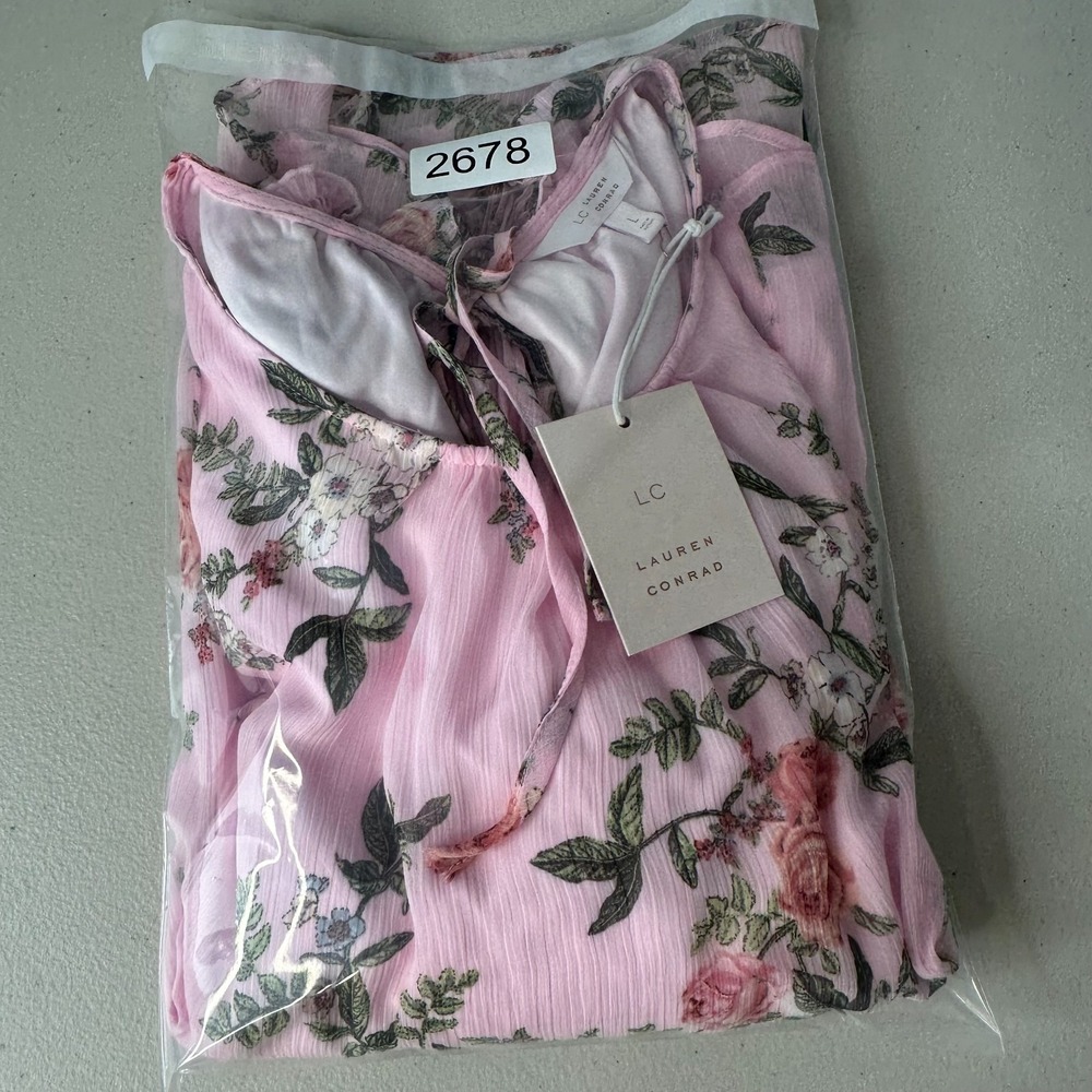 Lauren Conrad Flowy Popover Blouse Pink Floral‎ Easter Spring Large - Picture 14 of 14